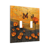 Xuejiaku Decorative Light Switch Cover Oil Painting Abstract Orange Butterfly Flower 2 Gang Wall Plates Double Toggle Switch Pla