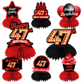 Happy 47th Birthday Red and Black Table Honeycomb Centerpieces Balloons Theme Decor Table Decorations Table Toppers for Girls Wo