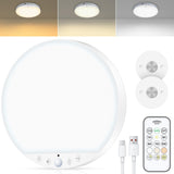 Rechargeable 6W Motion Sensor Ceiling Light, Wireless Magnetic Stick-On, Remote Control for Color & Brightness, Battery Operated