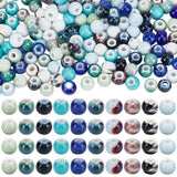 PONABEADIY 1 Box 200pcs 10 Colors Ceramic Round Beads Blue White Handmade Chinese Style Porcelain Bright Glazed Loose Spacer Bea