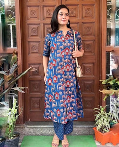 Gosriki Women'S Rayon Blend Straight Printed Kurta With Palazzo (Gpw Blue-Gs_Xl_Blue_X-Large),Blue,,B0DFCGJBKR