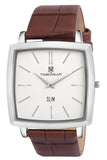Timewear Slim Series Two Hands Brown Leather Strap Men'S Analog Square Watch