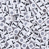 Yiizzxin 200pcs Square White Number 7 Beads for Bracelets,Single Digit 7 Acrylic Cube Bead,6x6mm Number Beads for Jewelry Making