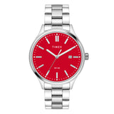 Timex Analog Watch For Man With Red Round Dial & Silver Stainless Steel Bracelet Band Water Resistant Men'S Wrist Watches - Tweg
