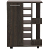 Tuhome Bar Cart, Two External Shelves, Four Casters, Six Built-In Wine Rack, Single Door Cabinet -Espresso