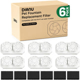 DIANU Official Cat Water Fountain Replacement Filters & Pre-Filter Sponges for 3.2L/108oz Stainless Steel Pet Fountain (6 Pack)