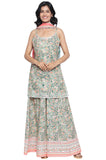 Aurelia WomenS Pine Green Floral Printed Lace Pure Cotton Kurta, Skirt And Stole Set (Size: L)As16017509471