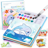 Patpat Pocket Water Colouring Book For Kids, 24 Cartoon Patterns Watercolor Painting Book Set With BuiltIn Pigment Palette & Wa