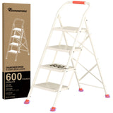 Step Ladder Foldable Folding Stool - for Home Adults Kitchen 4 Stepping Extension Tall Heavy Duty with Handrails - Closet Stepst