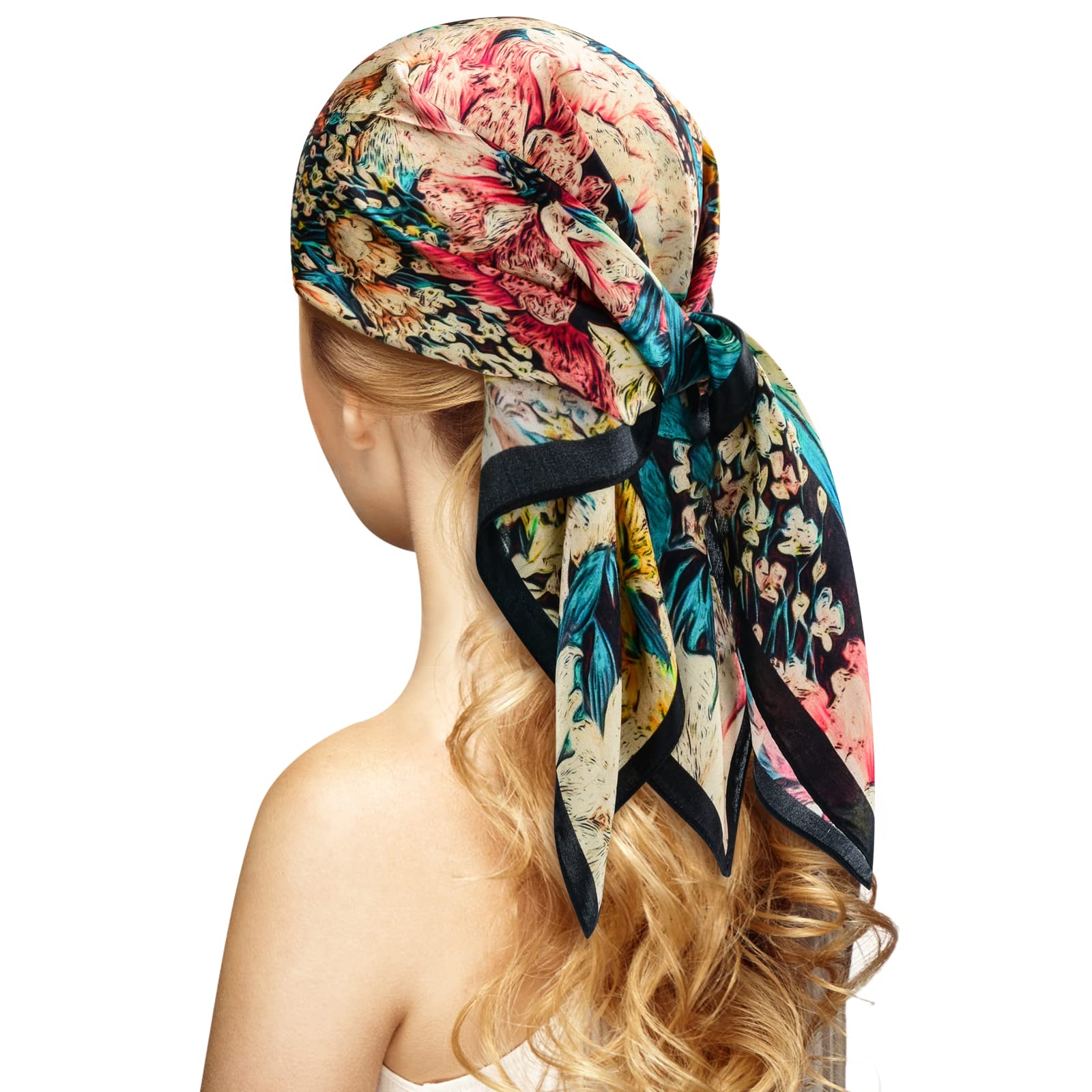 100% Mulberry Silk Neck Scarf For Women - 27 Hair Scarves Satin Head Scarf Bandanas Square Hair Night Sleeping With Gift Packe