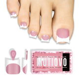 Short Toe Nail Tips White French Tip BERRY PINK Press on with Moon Curve,Soft Gel False Nail Kit,Thick Sharp Square Toenail Exte