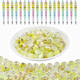 100pcs Yellow Large Hole European Beads, Resin Rondelle Glass Beads with Silver Brass Cores, Big Hole Spacer Craft Bead for DIY 
