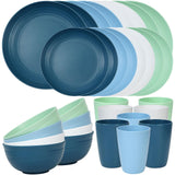 Quatish 32 Piece Plates and Bowls Sets for 8, Unbreakable Dinnerware Sets, Plastic Dish Set for Camping, Dishwasher & Microwave 