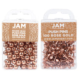 JAM PAPER Colorful Push Pins - Flat & Round Head Thumb Tack Combo Set - Rose Gold Pushpins - 200/Pack