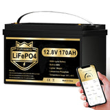 PUPVWMHB LiFePO4 12V 170Ah Car Battery Bluetooth 150A BMS Over 5000 Times Deep Cycle Lithium Battery 2176W Low Temperature Shutd