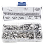 HVAZI #8-32 UNC Stainless Steel Hex Socket Head Cap Screws Nuts Flat Washer with Split Lock Washers Assortment Kit