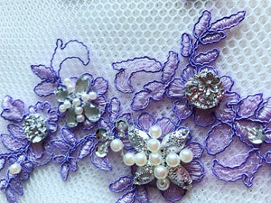 wtbv.n 23x9cm sew on Beaded Rhinestones Light Purple lace Applique Veil Manual DIY Accessories 2pcs/Bag
