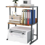 Homeiju Printer Stand for Desk with Storage, 3-Tier Shelves Organizer with Wood Top, Heavy Duty Metal Frame for Home Office, Hol