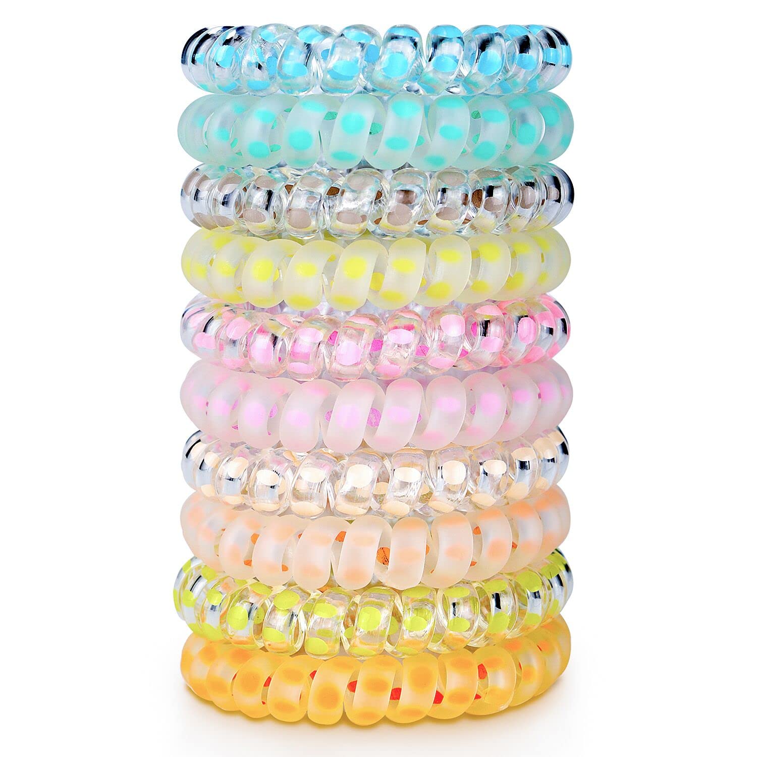 10 Piece Spiral Hair Ties For Thick Hair, Coil Elastics Hair Ties, Multicolor Medium Spiral Hair Ties, No Crease Hair Coils, Tel