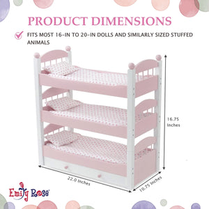 Emily Rose Doll Clothes Triple Bunk Bed, 18 Inch Doll Bedroom Furniture 3 Single Stackable Beds, Wooden Doll Accessories Bunkbed