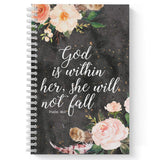 Softcover She Will Not Fall 5.5 X 8.5 Religious Spiral Notebook/Journal, 120 College Ruled Pages, Durable Gloss Laminated Cove