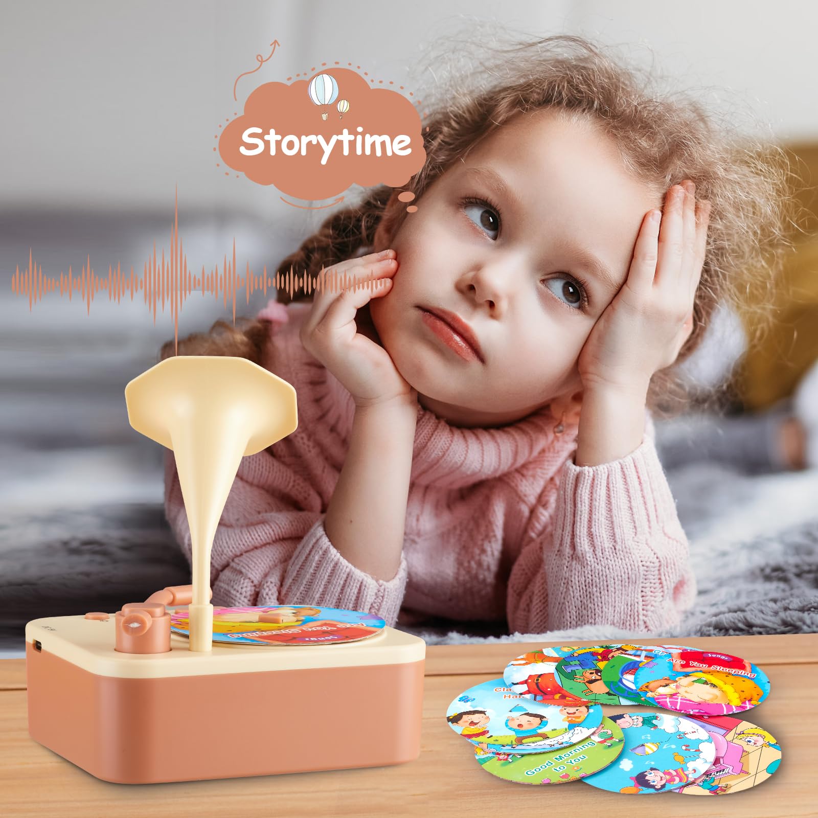 Toddler Gramophone Musica Toys - Player Audio Books for Kids, 99 Cards Stories Songs Phonograph Record, Gift for Boys and Girls