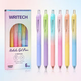WRITECH Gel Pens Fine Point: Nebula Pen Set 0.7mm Black Ink Retractable 6ct Smooth Writing with Aesthetic Gradient Color Barrel 