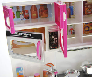 Doll Kitchen Playset, Mini Modern Kitchen Toys Pretend Play Furnitures Toy Sets Accessories Set with Realistic Light & Sound for