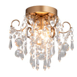 Q&S Mini Chandelier Crystal Ceiling Light Small Flush Mount Gold Light Fixture For Entryway Bedroom Barthroom Hallway Closet E26 -Like New