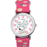 Timex Womens Peanuts Weekender Floral 38mm Watch - Pink Strap White Dial Silver-Tone Case