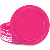 QZYL 50 PCS Paper Plates, Cerise Heavy Duty Party Plates, Round 9 Inches Disposable Paper Dinner Plates, Everyday Use Paper Plat