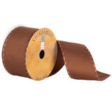 Vickerman 2.5 x 10yd Medium Brown Woven Wired Natural Stitched Edge Ribbon