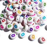 Yiizzxin 200pcs Colorful Acrylic Letter Q Beads,4x7mm Round Flat Multicolor Letter Q Beads,White Background Mixed Color Alphabet