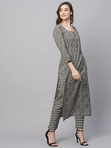 Gosriki Women'S Cotton Blend Straight Printed Kurta With Pant (Yami Black-Nw-Gs_L_Black_Large),Black,,B0C5JR79M9