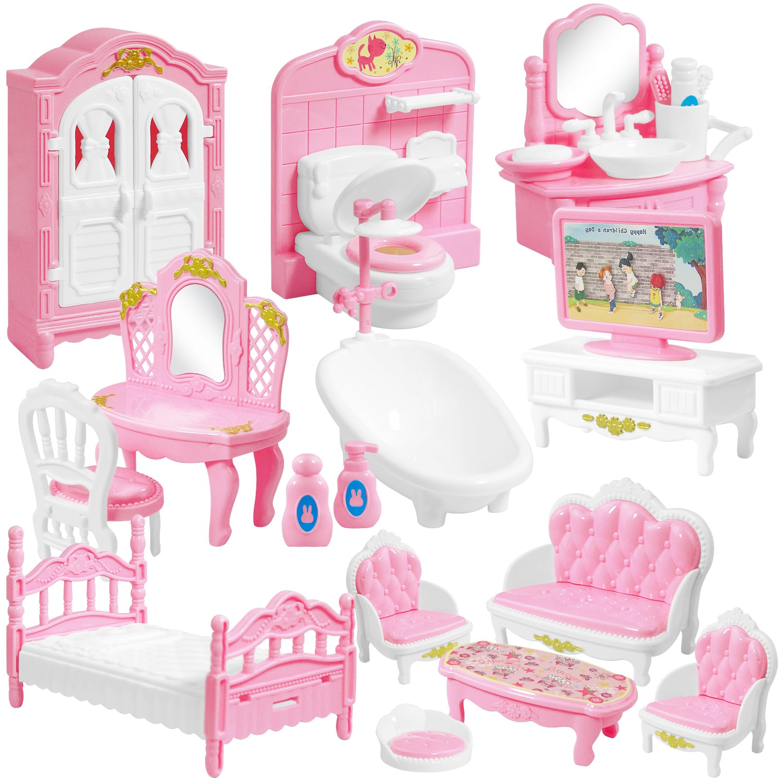 20 Pieces Doll House Furniture and Accessories Set Dollhouse Furniture Set Mini Dollhouse Furniture 1 12 Scale Bedroom Living Ro