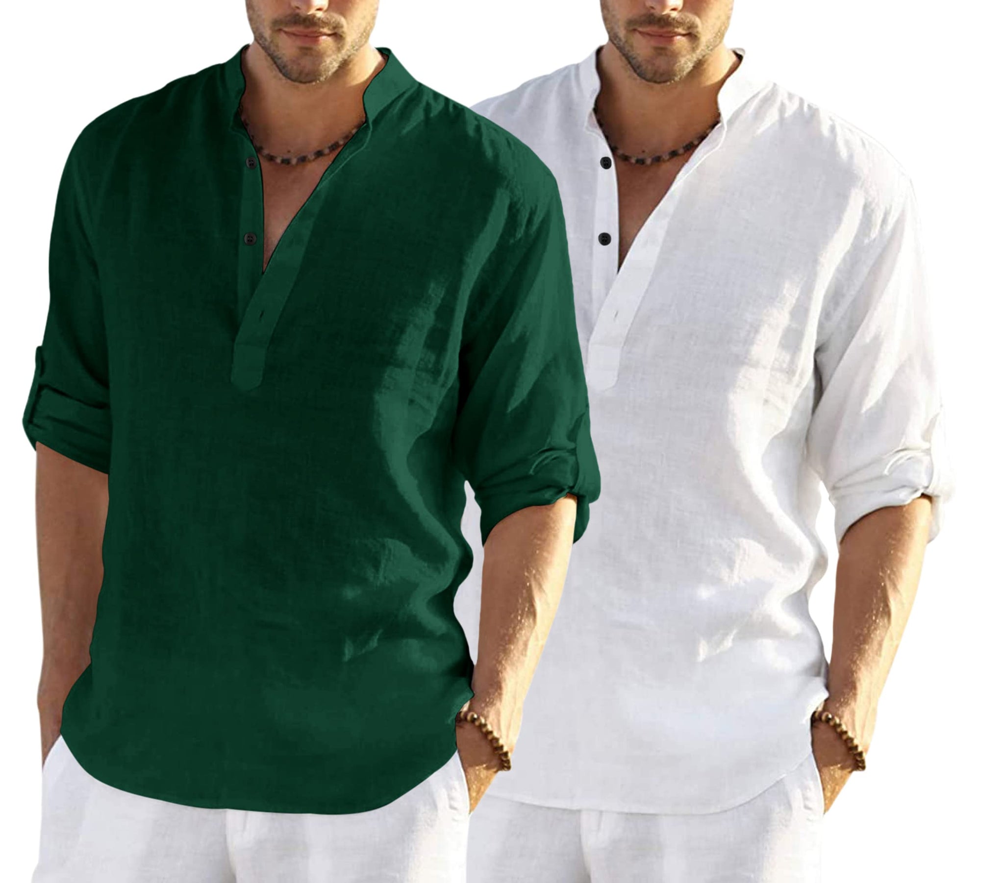 Bellstone Men'S Solid Regular Fit Dress Shirt (Kurta800_Combo_Dark Green_White_Xl