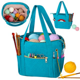 Veirdro Crochet Bag Organizer for Yarn Storage, Velvet Knitting Tote Bag with Double Handle for Crochet Accessories, Portable Tr