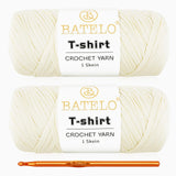 BATELO 2 Pack T-Shirt Yarn for Bags/Basket/Coaster, Thick Yarn 400g/144yds High Elastic Polyester Fabric (Milk Yellow)