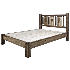 Montana Woodworks Woodworks Homestead Collection Full Platform Bed, Stain And Clear Lacquer Finish With Laser Engraved Pine Desi