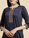 Rangita Navy Polyester Knee Length Solid Straight Kurti For Women | Kurta For Women_Xl