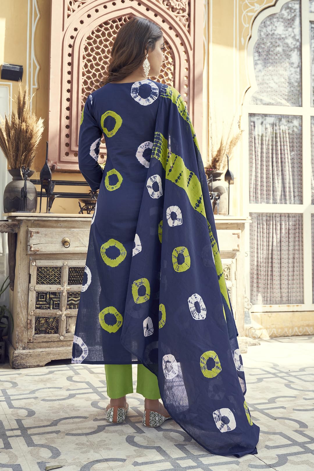 Gosriki Women'S Rayon Blend Straight Printed Kurta With Pant & Dupatta (Sumitra Blue-Fnw-Gs_L_Blue_Large),Blue,,B0CGTR9R1V