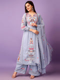 Wedani Faux Georgette Embroidered Kurta Set With Duptta For Women (In Alpha L Regular Sky Blue),SKY BLUE,L,Faux Georgette,Anarkali,Kurta Set