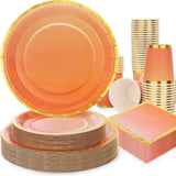 Gudvilla Orange Plates and Napkins Party Supplies 200Pcs, Orange Party Decorations, Serve 50, Fall Paper Plates for Birthday Aut