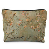Likjad Vintage Cherry Blossom Birds Makeup Bag, Chinoiserie Floral Cosmetic Bags for Women, Elegant Botanical Makeup Pouch, Flow