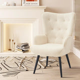 Furnimart Faux Fur White Accent Chair Mid Century Modern Living Room Chairs; Comfy Armchair Leisure Vanity Guest Wingback Chair 