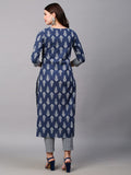 Anni Designer Women'S Cotton Blend Traditional Straight Printed Kurta And Pant Set (Shekhra Blue_L_Blue_Large),Blue,L,Cotton Blend,Regular,Pants