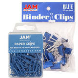 JAM PAPER Office Desk Supplies Bundle - Blue - Paper Clips & Binder Clips - 1 Pack of Each (2 Packs Total)