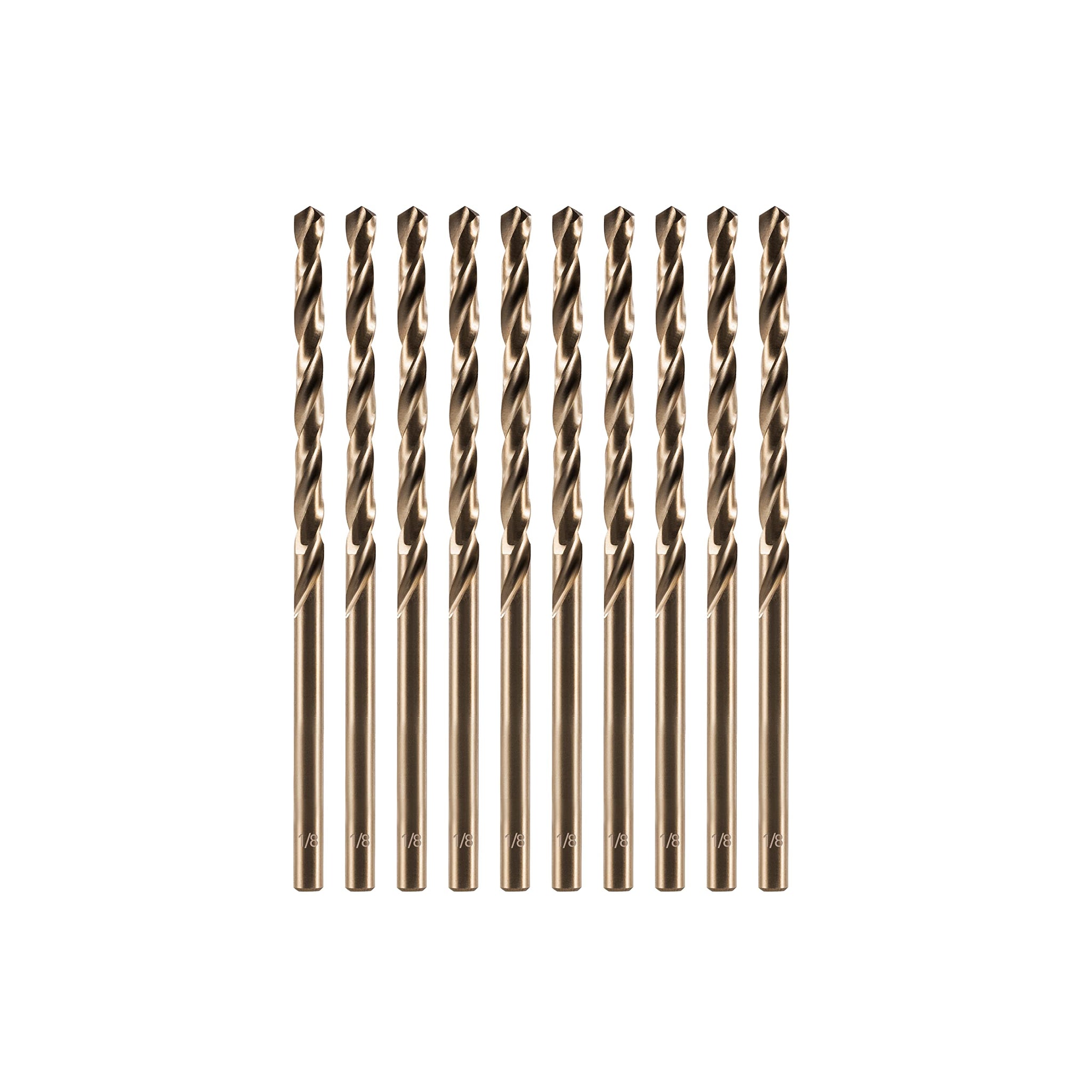 amoolo 1/8 inch Cobalt Drill Bits(10Pcs), M35 HSS Metal Jobber Length Twist Drill Bit Set for Hard Metal, Stainless Steel