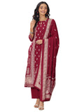 Libas Womens Printed Silk Blend Straight Kurta With Trousers And Dupatta