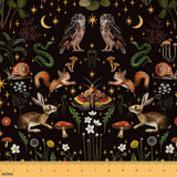 Cute Rabbit Owl Upholstery Fabric by The Yard, Trippy Moth Snake Wild Animal, Mushroom Botanical Jungle Plants, Glitter Stars Mo